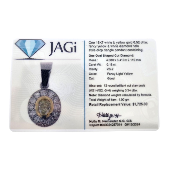 18K White & Yellow Gold Yellow White Diamond Halo Drop Pendant #19038 - Picture 9 of 9